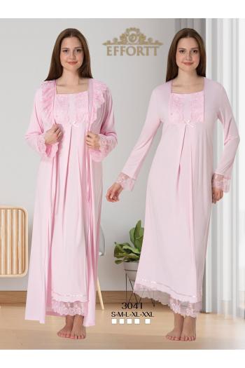 Effortt 3041 PEMBE Dantelli Sabahlıklı Lohusa Gecelik Takımı